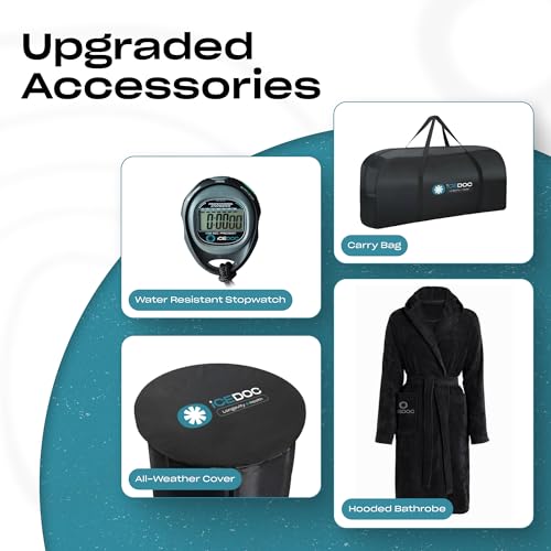 Recovery Long Pod XXL, Cold Plunge Ice Bath Tub for Athletes and Adults, Inflatable Cold Therapy Ice Barrel with Protective Lid Cover, Hooded Bathrobe, Stopwatch, Anti-Slip Mat