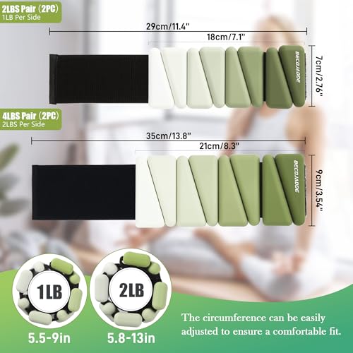 Wrist Weights for Women At Home Ankle Weights Set of 2 (1 lb /2 Lbs Each) Adjustable Weighted Wristbands Arm Leg Weights for Women Men Suitable for Walking Swimming Running Pilates Yoga Gym