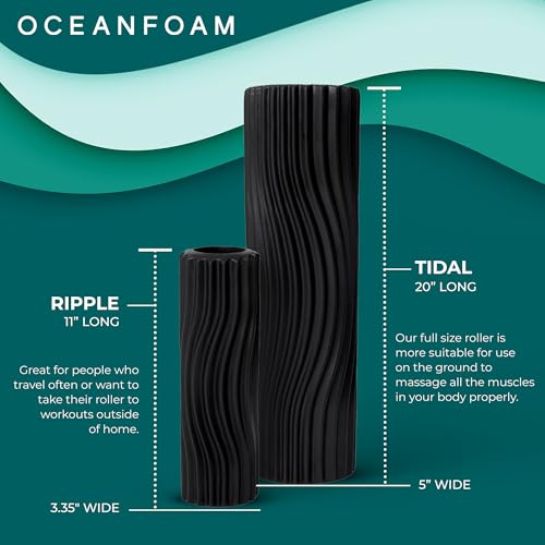 Oceanfoam Tidal Roller - Black - Muscle Massage Foam Roller for Back Pain & Stretching - Firm and Ergonomic Wide Wave Textured - Yoga, Athletics, & Wellness - Full Size, 20" x 5"