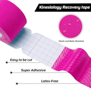Kinesiology Tape Precut 3 Rolls, Athletic Sports Tape for Muscle Joints Support, 60 Strips for Knee Ankle Shoulder Wrist, Latex Free and Water Resistant, Pink