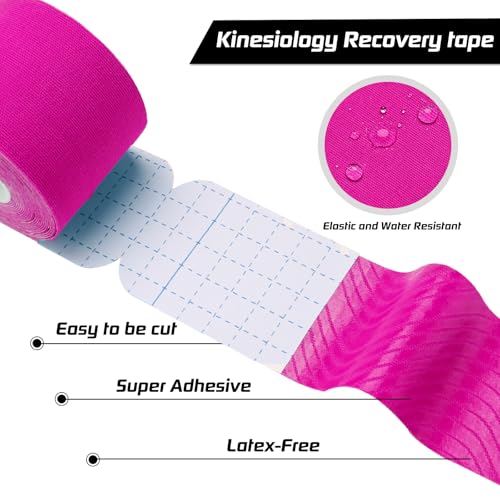 Kinesiology Tape Precut 3 Rolls, Athletic Sports Tape for Muscle Joints Support, 60 Strips for Knee Ankle Shoulder Wrist, Latex Free and Water Resistant, Pink