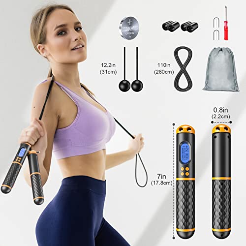 Smart Jump Rope, Multifun Speed Skipping Rope with Weight/Lap/Time/Calorie Counter Adjustable Digital Counting Jump Ropes for Home Gym, Cordless Jumping Rope for Men Women Kids