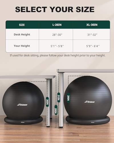 Trideer Exercise Yoga Ball Chair with Base for Home Office Desk, Stability & Fitness Ball Seat to Relieve Back Pain, Home Gym Workout for Abs, Pregnancy Ball with Pump