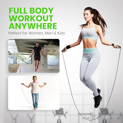 Jump Rope – Speed Jump Rope with Ball Bearings and Adjustable Cable – Jumping Cable for Men, Women, Kids – Ideal for Box, Sports, Cardio, Training – Tangle-Free Jumping and Memory Foam Handle