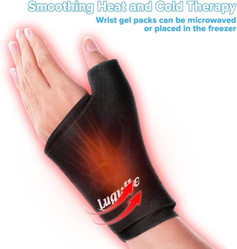 Wearable Thumb Wrist Ice Pack-Hot Cold Compress Hand Finger Ice Pack,Reusable for Injuries,Carpal Tunnel,Arthritis,Tendonitis,De Quervain's Tenosynovitis, Swelling & Bruises Black-S/M