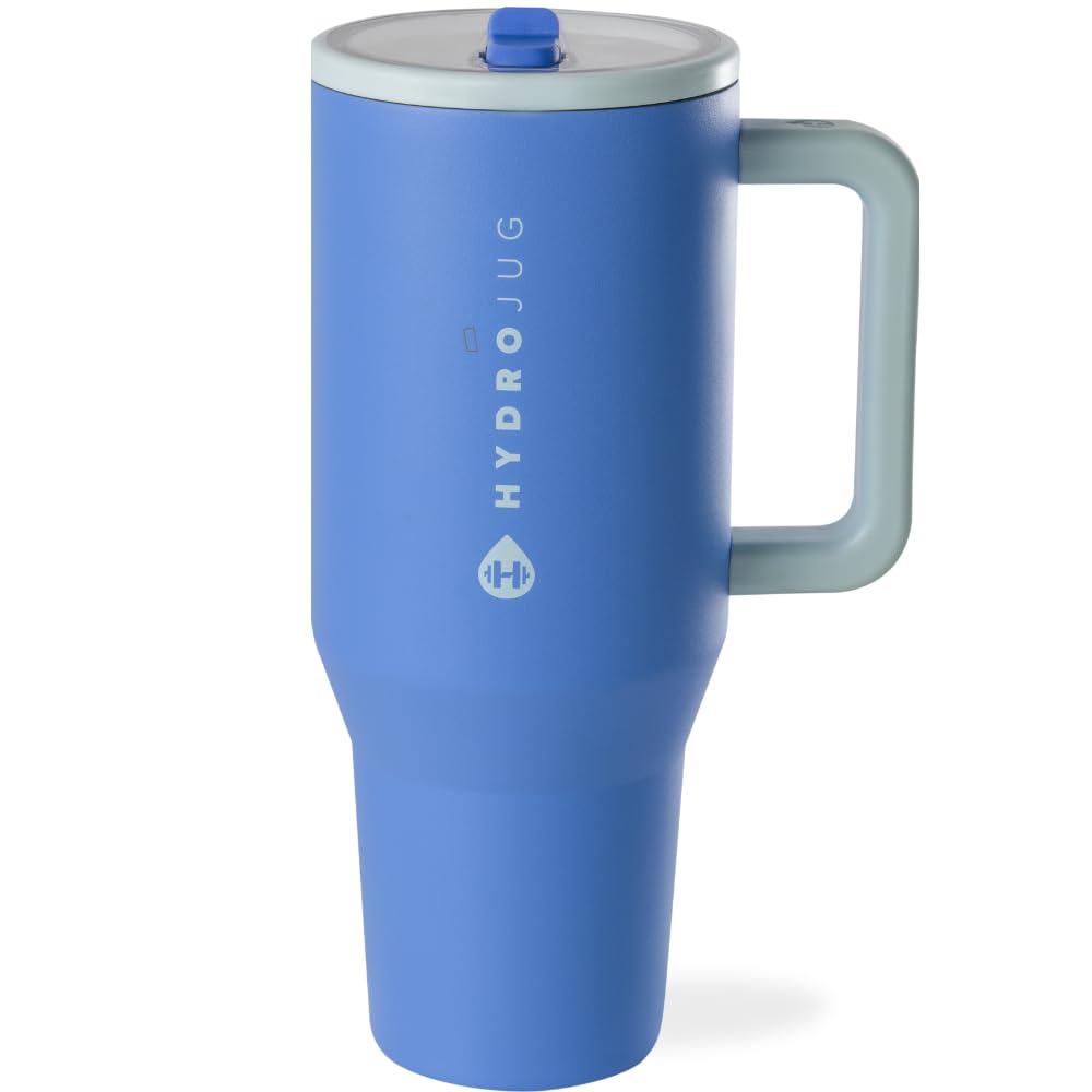 HydroJug Traveler - 32 oz Water Bottle with Handle & Flip Straw - Fits in Cup Holder, Leak Resistant Tumbler-Reusable Insulated Stainless Steel & Rubber Base - Gifts for Women & Men, Cream
