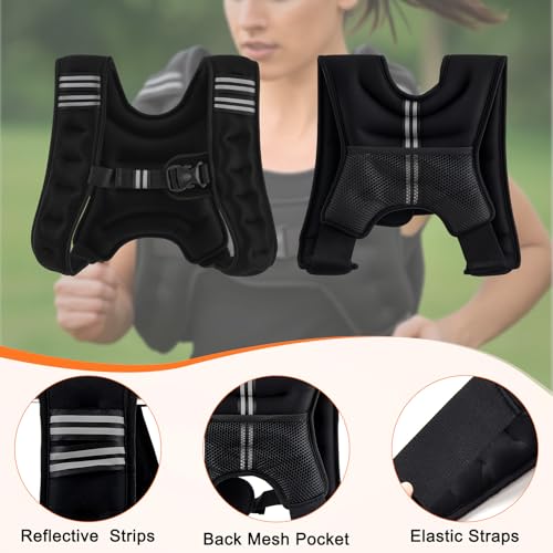 Weighted Vest, 6 lb Weight Vest with Reflective Stripe, 2 Pair of 1 lb Wrist & Ankle Weights Set for Men Women Adjustable for Workout, Strength Training, Running, Fitness, Muscle Building