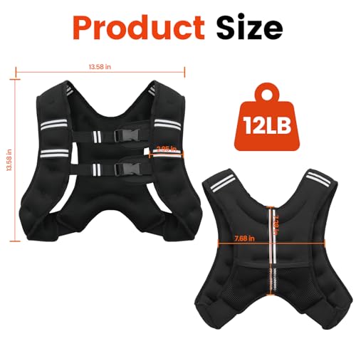 Weighted Vest, 6lb/8lb/12lb/16lb/20lb/25lb/30lb Weight Vest for Men Women, Body Weight Vests Adjustable with Reflective Stripe for Strength Training, Running, Training Workout, Jogging, Walking