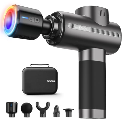 RENPHO Massage Gun Deep Tissue with Heat and Cold Head, Handheld Muscle Massager Therapy with Carry Case, Percussion Body Masajeador for Men Women Athletes Back Upgrade, Active Thermacool