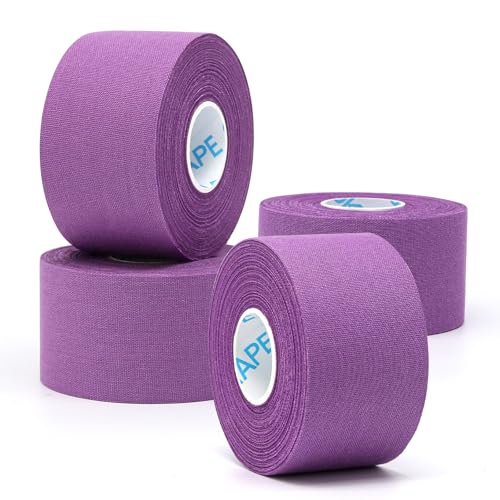 OK TAPE 4 Rolls Athletic Tape, Sports Tape for Injuries, Rigid, Easy Tear Medical Tape, Wrist Tape, No Sticky Residue | Secure Ankle, Finger, Knee- 1.5inch x 15yards (Purple)