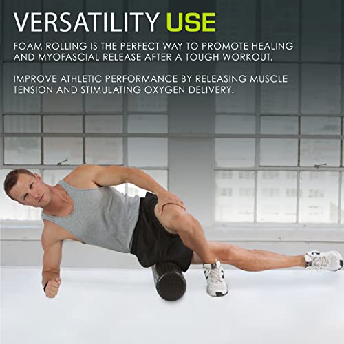 ProsourceFit High Density Foam Rollers 12 - inches Long, Firm Full Body Athletic Massage Tool for Back Stretching, Yoga, Pilates, Post Workout Muscle Recuperation, Black/Green