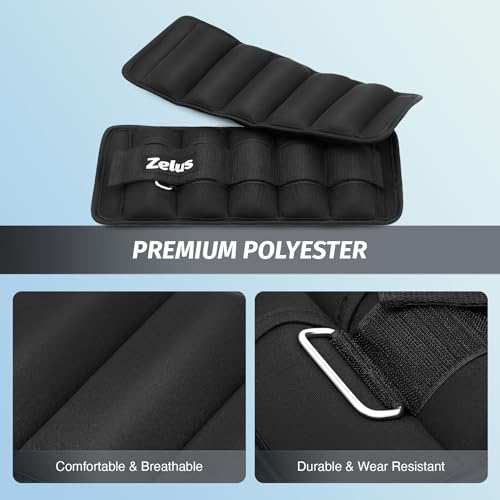 ZELUS 1 Pair Adjustable Ankle Weights, 2 4 6 8 10 lb Modularized Leg Weight Straps for Women Men, Weighted Ankle Weight Set with Removable Sandbags, 1-5 lb per Ankle Strap for Gym Yoga Jogging Walking