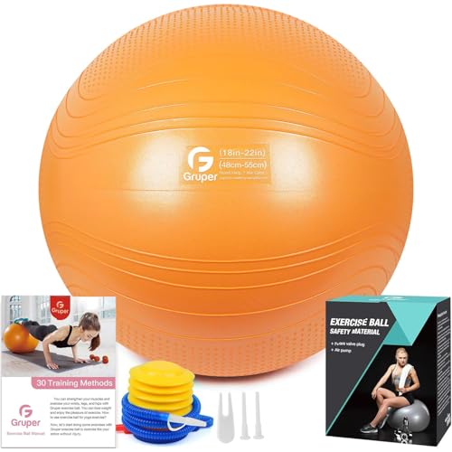 Yoga Ball, 18-30 Inch Extra Thick Exercise Ball for Workout Fitness Balance, Anti Burst Chair for Home and Office Desk, Includes Hand Pump & Workout Guide Access