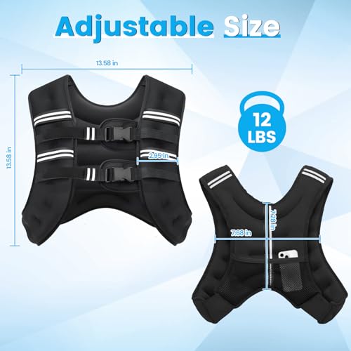Weighted Vest for Woman Men, 6lb/8lb/12lb/16lb/20lb/30lb Weight Vest with Reflective Stripe, Weight Vests Adjustable for Walking, Weight Loss, Training, Running