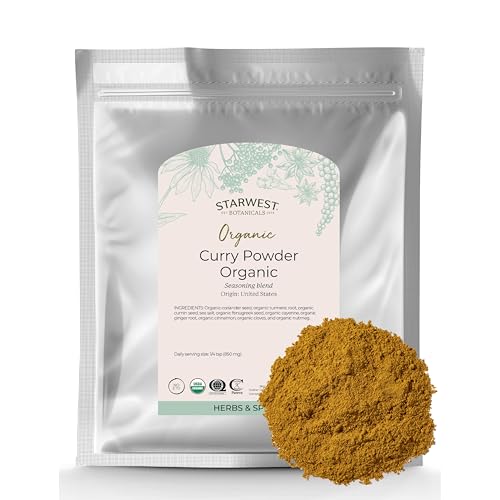 Starwest Botanicals Organic Curry Powder with Salt - Seasoning for Cooking, Spice Blend of Turmeric, Cumin, Coriander, Fenugreek, Cayenne, & Ginger, Certified Kosher, Non-GMO - Bulk 1 lb Bag