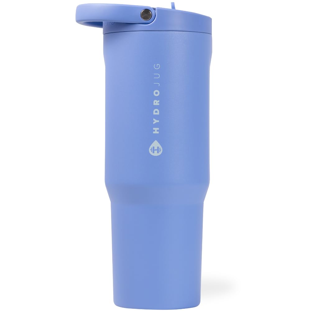 HydroJug Sport - Stainless Steel Tumbler with Straw, Vacuum Insulated, 32oz Leakproof Water Bottle, Ergonomic Design, Reusable, Dishwasher Safe, Rubber Base, Durable for Gym or Outdoors, Pink Sand