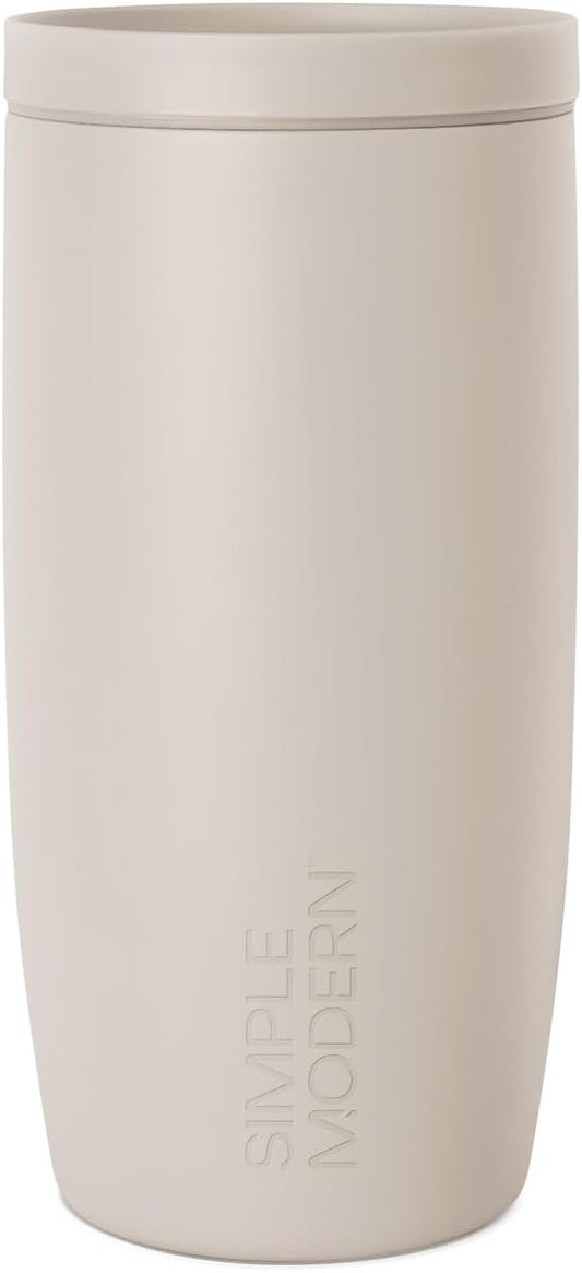 Simple Modern Travel Coffee Mug Tumbler with 360° Lid | Ceramic-Lined Insulated Stainless Steel Cold Brew Iced Coffee Cup Thermos | Gift for Women Men Her Him | Voyager Signature | 16oz | Almond Birch