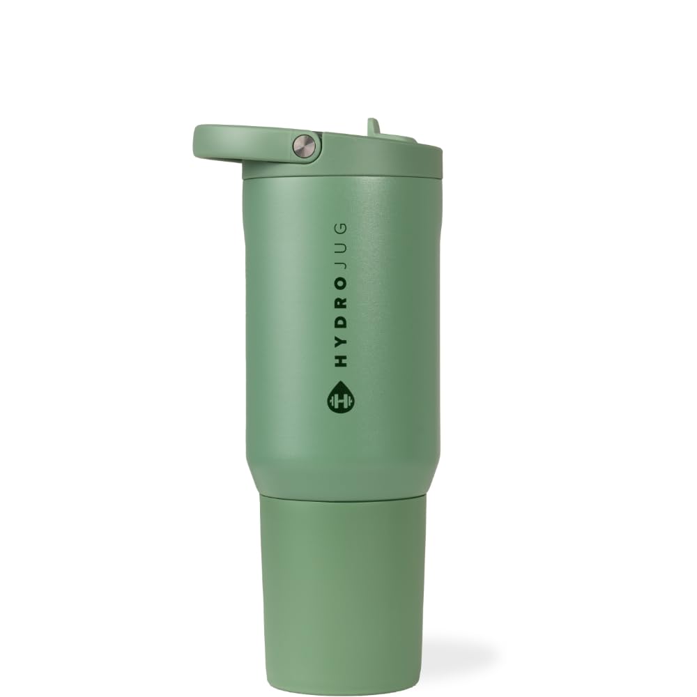 HydroJug Sport - Stainless Steel Tumbler with Straw, Vacuum Insulated, 32oz Leakproof Water Bottle, Ergonomic Design, Reusable, Dishwasher Safe, Rubber Base, Durable for Gym or Outdoors, Pink Sand