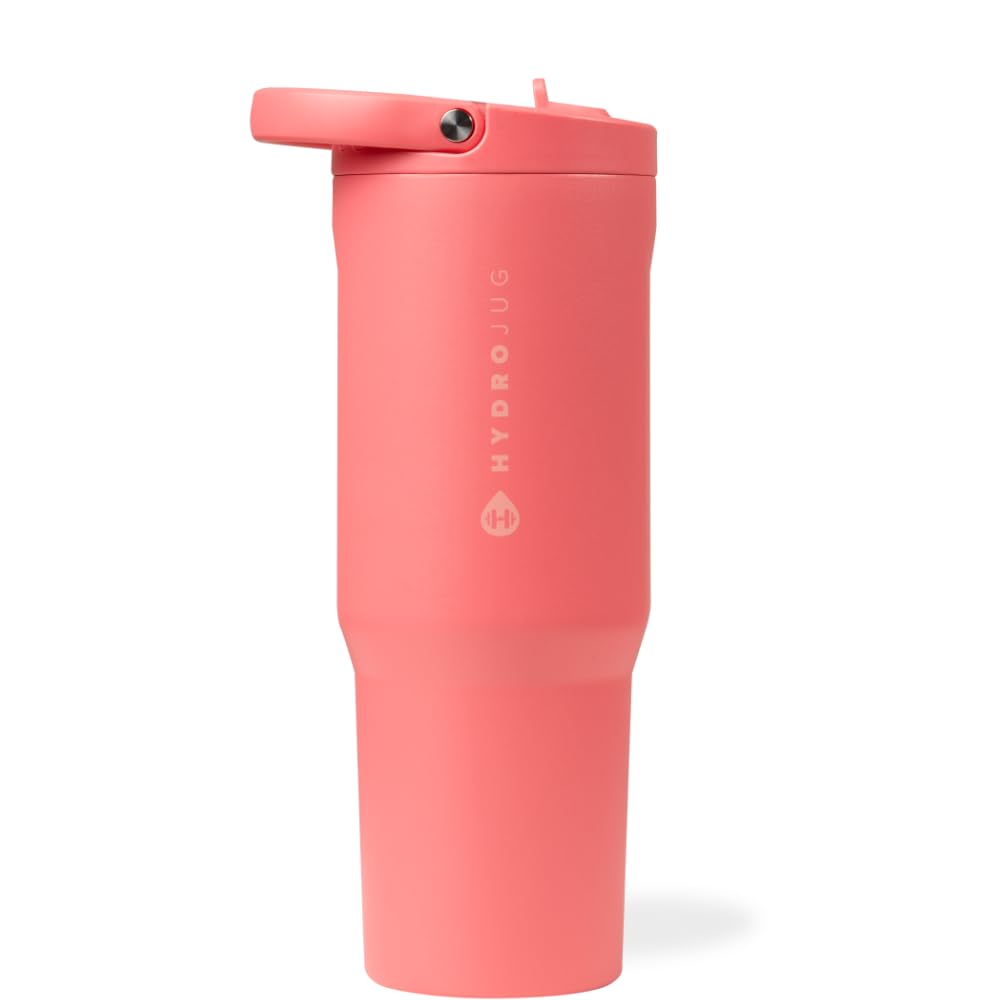 HydroJug Sport - Stainless Steel Tumbler with Straw, Vacuum Insulated, 32oz Leakproof Water Bottle, Ergonomic Design, Reusable, Dishwasher Safe, Rubber Base, Durable for Gym or Outdoors, Pink Sand