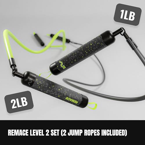 Level 2 Weighted Jump Rope Set - (1LB, 2LB) HIIT Workout Ropes - For Fitness, Exercise, Boxing, and Strength Training - Heavy Ropes For Intermediate to Advanced Jumpers - Two Ropes Included
