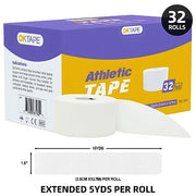 OK TAPE Athletic Sports Tape（32-Rolls - 45ft Per Roll Very Strong Tape for Athlete & Sport Trainers & First Aid Injury Wrap, Perfect for Fingers Ankles Wrist on Bat, Hockey Stick - White