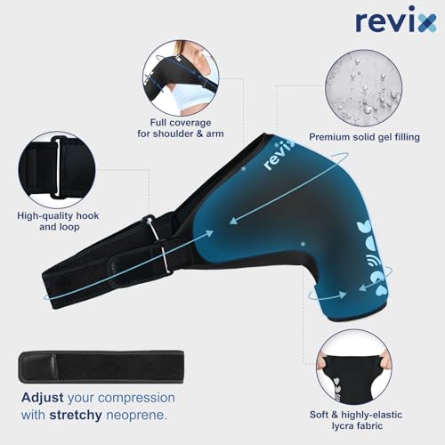 REVIX Shoulder Ice Pack Wrap for Rotator Cuff and Arm, Reusable Gel Cold Wrap with Compression for Targeted Area, Soothing Discomfort & Fatigue, Easy to Put On & Take Off, Flexible Fit for Men & Women