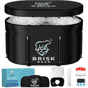 XL Oval Ice Bath Tub for Athletes with Cover by Brisk Bear - Extra Large Cold Plunge Tub for Recovery - Ice Bath Plunge Pool with Digital Timer - Cold Plunge to Soothe Muscles - Black Ice Tub