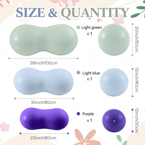 Jexine 3-Piece Anti-Burst Peanut Shape Ball Set - Exercise Yoga Balance Stability Ball for Kid Therapy, Pregnancy, and Home Gym, Includes 1 Pump, 3 Size Options