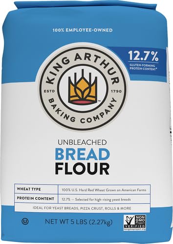 King Arthur Unbleached Bread Flour: Premium High-Protein 12.7% for Perfect Breads, Rolls & Pizza Dough - Non-GMO, Kosher Certified, No Preservatives - Ideal for Bread Machines & Artisan Baking - 5 lbs