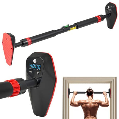 Pull Up Bar for Doorway, Door Frame Chin Up Bar without Screw Exercise Bars for Home Workouts Strength Training Adjustable Pull-up Bars with Smart Count/Timer/Calorie Tracker Home Gym Equipment Indoor