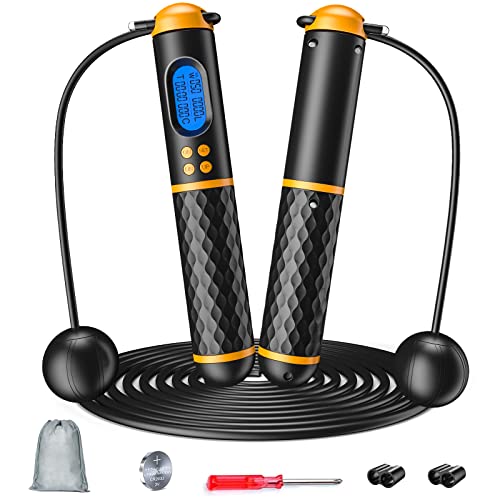 Smart Jump Rope, Multifun Speed Skipping Rope with Weight/Lap/Time/Calorie Counter Adjustable Digital Counting Jump Ropes for Home Gym, Cordless Jumping Rope for Men Women Kids