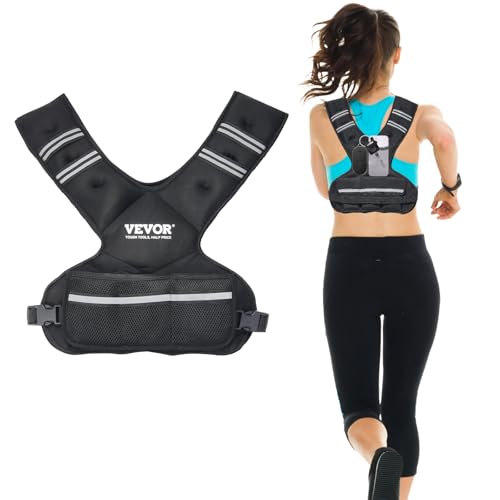 VEVOR Adjustable Weighted Vest, 11-20lb/20-32lbs/35lbs/40lbs Weight Vest with 6 Ironsand Weights and Reflective Stripe, Workout Equipment for Strength Training Running Jogging
