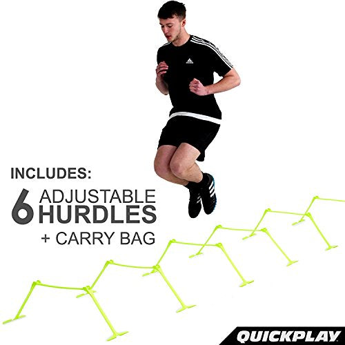 QUICKPLAY PRO Quick-Click Adjustable Speed Hurdles, Set of 6 | 3 Heights in One (6", 9", 12") | All-in-One Agility & Plyometric Training Hurdles | Patented, Portable & Durable