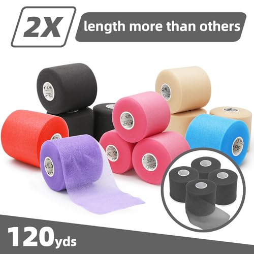 OK TAPE Pre Wrap Tape (4-Rolls) - Athletic Foam Underwrap for Sports, Protect for Ankles Wrists Hands and Knees, 2.75 Inches x 30 Yards - Black/Pink/Beige/White