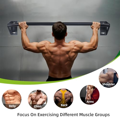 Wall Mounted Heavy Duty Pull Up Bar Doorway With Assist Band, Strength Training Pullups Bar for Doorframe, Thick Metal Sturdy Wall Hanging Bar, Wood Beam or Joist Mount Chin Up Bars 500 lbs