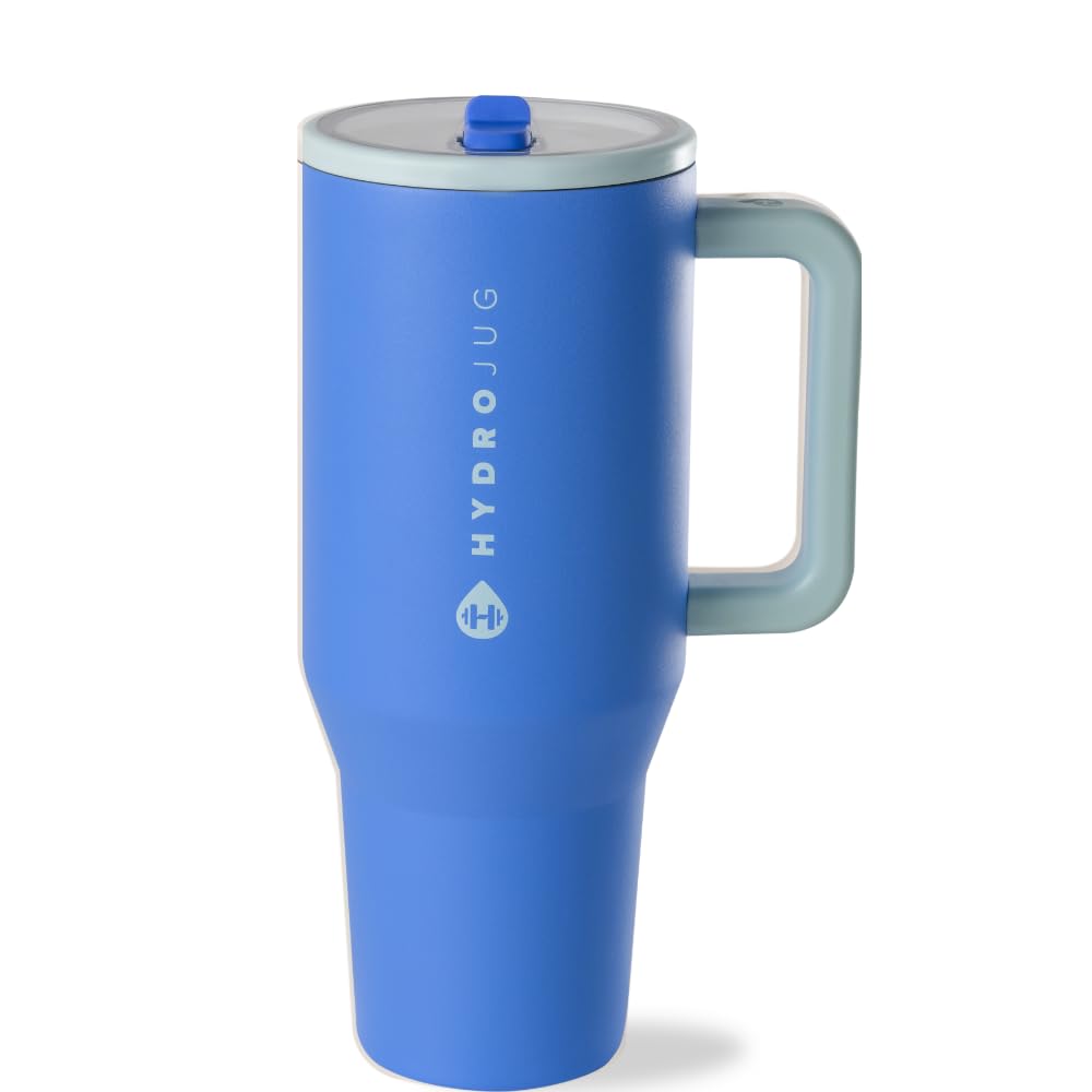 HydroJug Traveler - 32 oz Water Bottle with Handle & Flip Straw - Fits in Cup Holder, Leak Resistant Tumbler-Reusable Insulated Stainless Steel & Rubber Base - Gifts for Women & Men, Cream