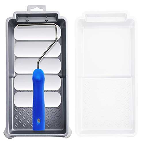 Mister Rui Foam Paint Roller, 8 Pack 4 Inch Paint Roller Kit, Complete 4" Mini Paint Roller Kit with Small Foam Paint Roller Covers, Frame, Tray and Liner for Professional Painting Results