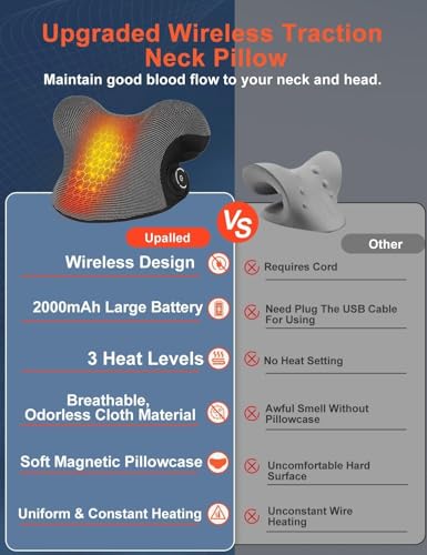 Wireless Heated Neck Stretcher for Pain Relief, Portable Cordless Neck Shoulder Cervical Traction Device with Graphene Heating Pad No Smell Magnetic Therapy Case Relaxer for TMJ Migraine Spine Alignme