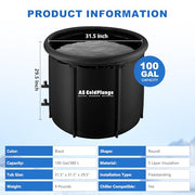 XL Ice Bath Tub for Cold Plunge, Portable Ice Pod with Lid & Cover, 100Gal Inflatable Ice Plunge Tub with 2 Drain Valves for Chiller Connection, Cold Therapy Recovery, Indoor Outdoor Use