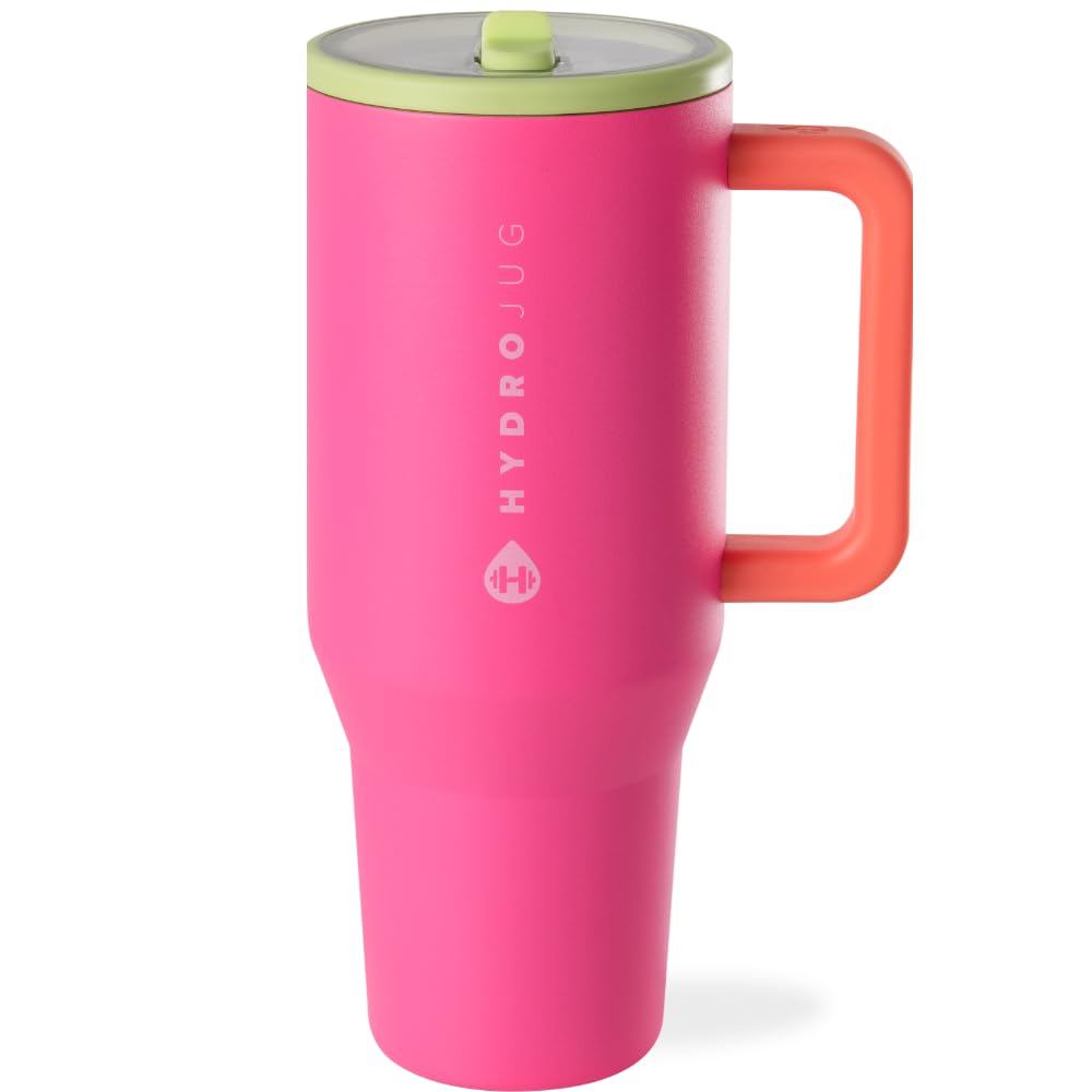 HydroJug Traveler - 32 oz Water Bottle with Handle & Flip Straw - Fits in Cup Holder, Leak Resistant Tumbler-Reusable Insulated Stainless Steel & Rubber Base - Gifts for Women & Men, Cream