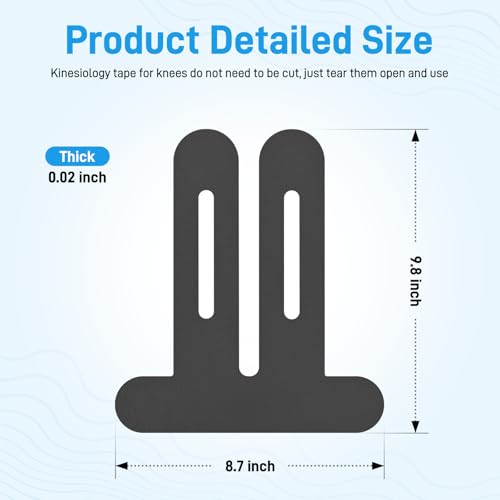 Kinesiology Tape for Knees, 10 Count Knee Tape for Knee Pain Relief Pre Cut, Latex Free Knee Tape, Support Muscles and Joints, Knee Kinesiology Tape Pre Cut, Waterproof and Elastic (Black)