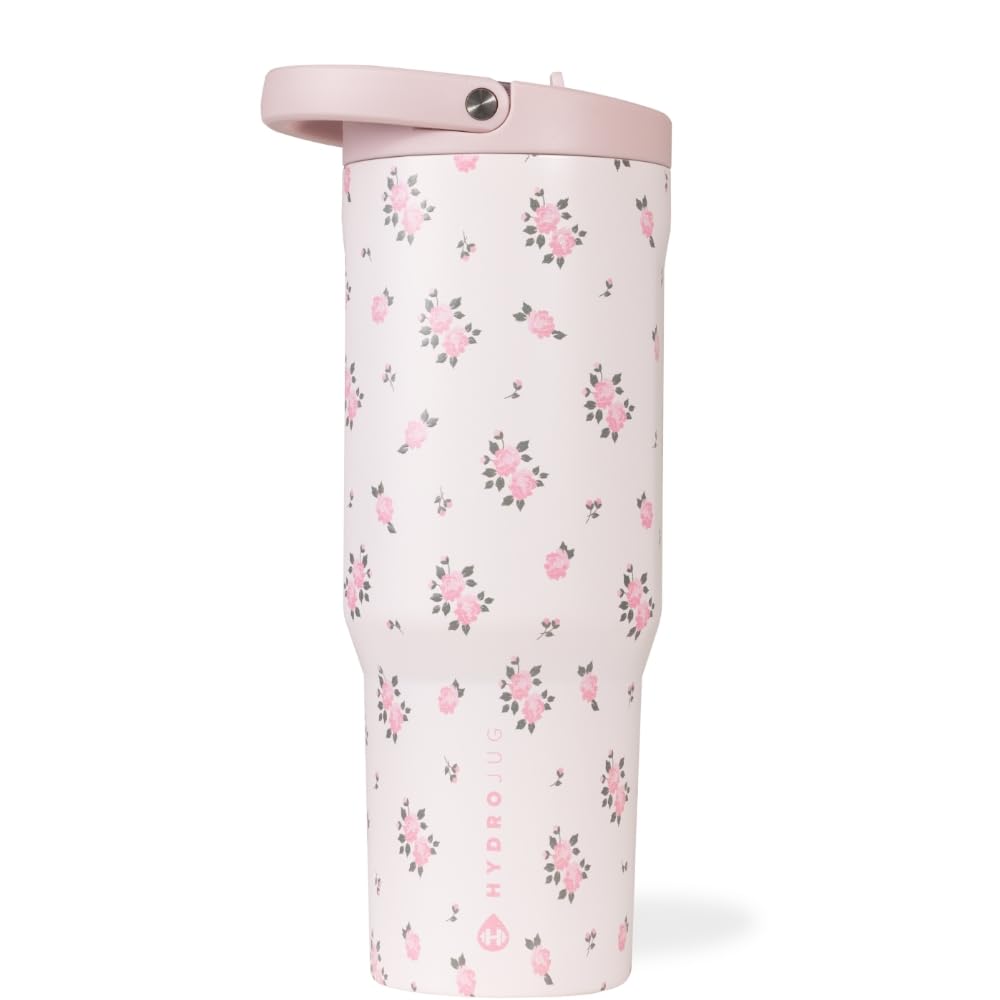 HydroJug Sport - Stainless Steel Tumbler with Straw, Vacuum Insulated, 32oz Leakproof Water Bottle, Ergonomic Design, Reusable, Dishwasher Safe, Rubber Base, Durable for Gym or Outdoors, Pink Sand
