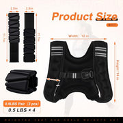 Weighted Vest, 6 lb Weight Vest with Reflective Stripe, 2 Pair of 1 lb Wrist & Ankle Weights Set for Men Women Adjustable for Workout, Strength Training, Running, Fitness, Muscle Building
