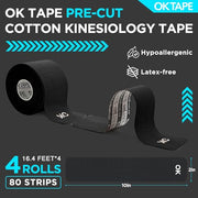 OK TAPE 4 Rolls Kinesiology Tape Precut, Cotton Elastic Athletic Tape Latex Free,20 Strips per Roll 2in x 16ft,Muscle Support,Mixcolor