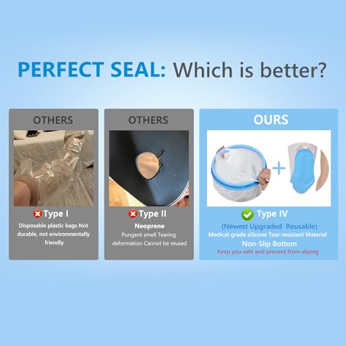 100% Waterproof Extra Wide Leg Cast Cover for Shower with Non-Slip Bottom Reusable Shower Boots Protector for Adult Leg Ankle Foot After Surgery Bandage Dressing Wound Immobilizer/Brace, Walking Boots