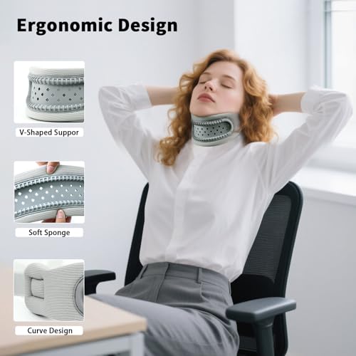 Neck Brace,Support Cervical Collar,Relieve Cervical Pain&Pressure,Soft Skin-Friendly Fabric,Memory Foam Wrapped in Silicone Breathable Hard Frame,One Size for Men&Women (Grey)