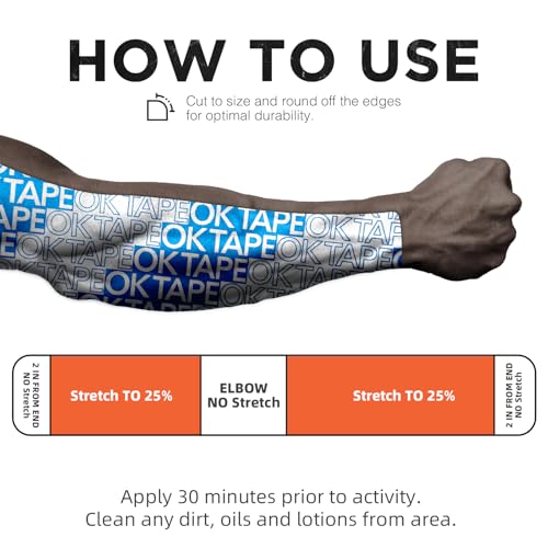 OK TAPE Turf Tape Football, Extra Wide Kinesiology Tape, Protects Arm from Turf Burn, Waterproof, Flexible, Super Sticky, White Athletic Tape (4 Inch x 30 Feet)