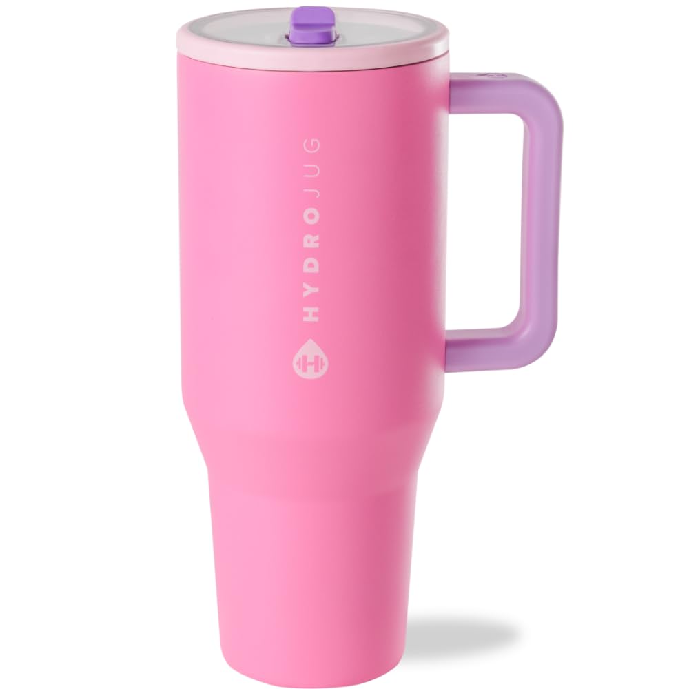 HydroJug Traveler - 32 oz Water Bottle with Handle & Flip Straw - Fits in Cup Holder, Leak Resistant Tumbler-Reusable Insulated Stainless Steel & Rubber Base - Gifts for Women & Men, Cream