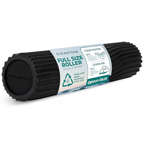 Oceanfoam Tidal Roller - Black - Muscle Massage Foam Roller for Back Pain & Stretching - Firm and Ergonomic Wide Wave Textured - Yoga, Athletics, & Wellness - Full Size, 20" x 5"