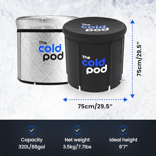 The Cold Pod Insulated Cold Plunge Tub Bundle - 85Gal Ice Bath Round Tubs with Energy Saving Multi-Layer Cover - Chiller Compatible&Silver Reflective